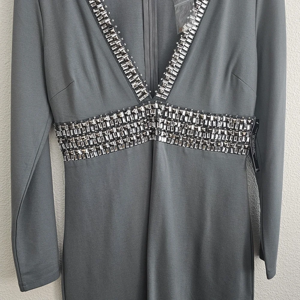 VENUS NWT Dress 8 Gray Long Sleeve Plunge Babydoll - Picture 6 of 10